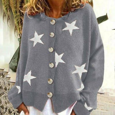 Strickcardigan mit Sternenmuster | Rundhalsausschnitt | Lässiger Komfort