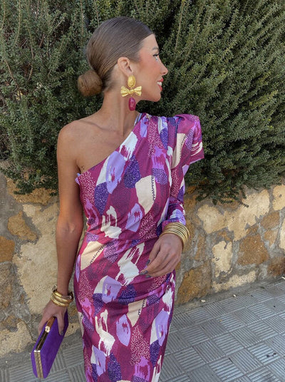 Yllana™ | Damen-Midikleid mit Schulterfreiem Design Lila