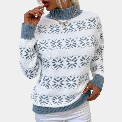Winterlicher Strickpullover | Skandinavisches Muster | Warmer Rollkragen