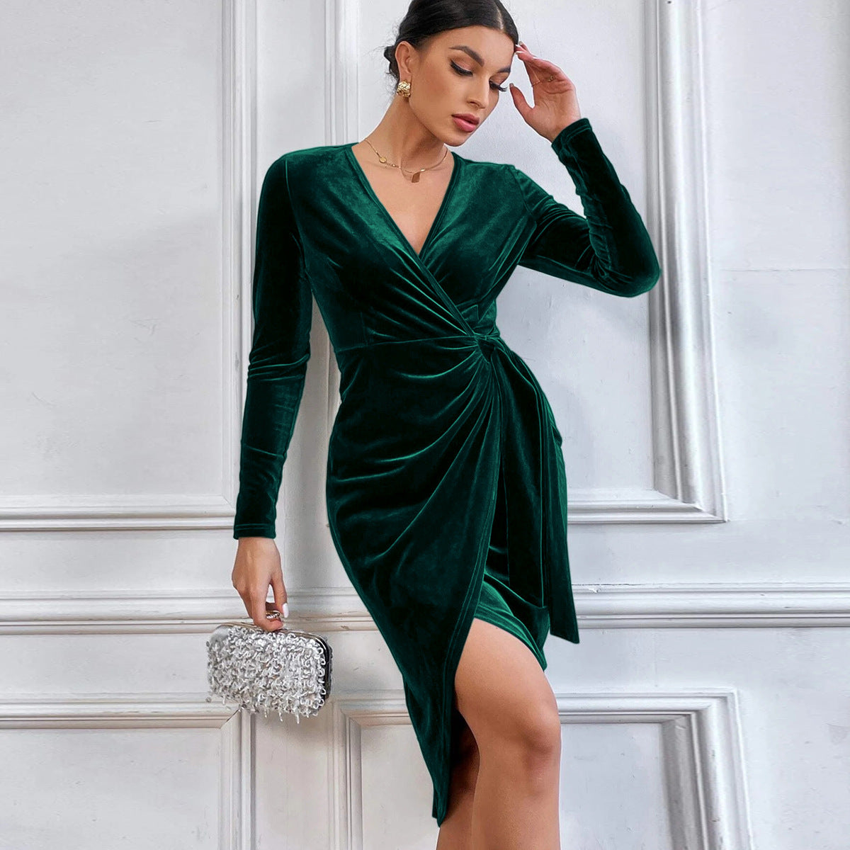 Velloria™ – Damen Midi Kleid Festlich mit V-Ausschnitt & A-Linien-Schnitt