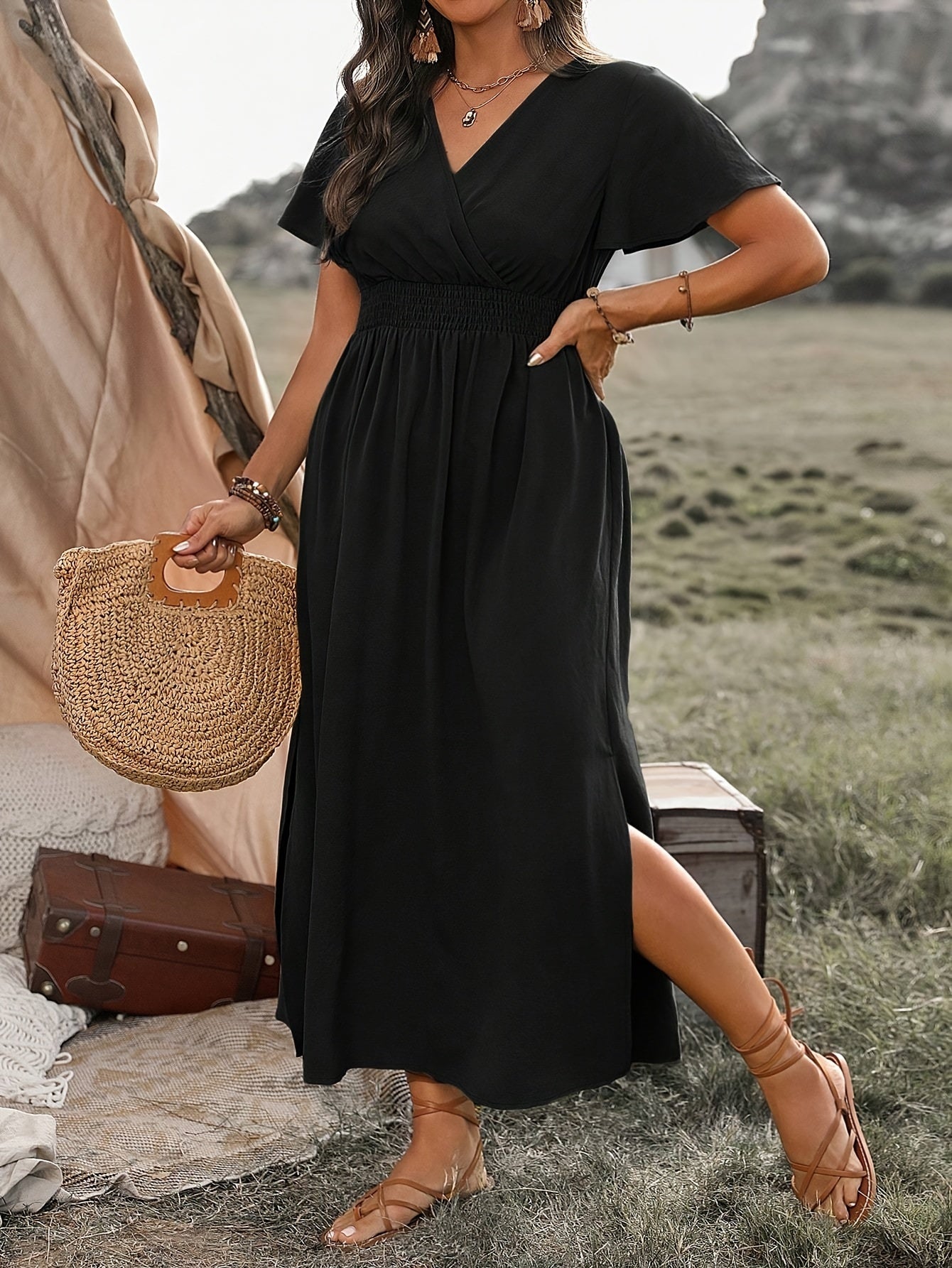 BohoChic™ – Damen Sommerkleid Maxi mit Elastischer Taille