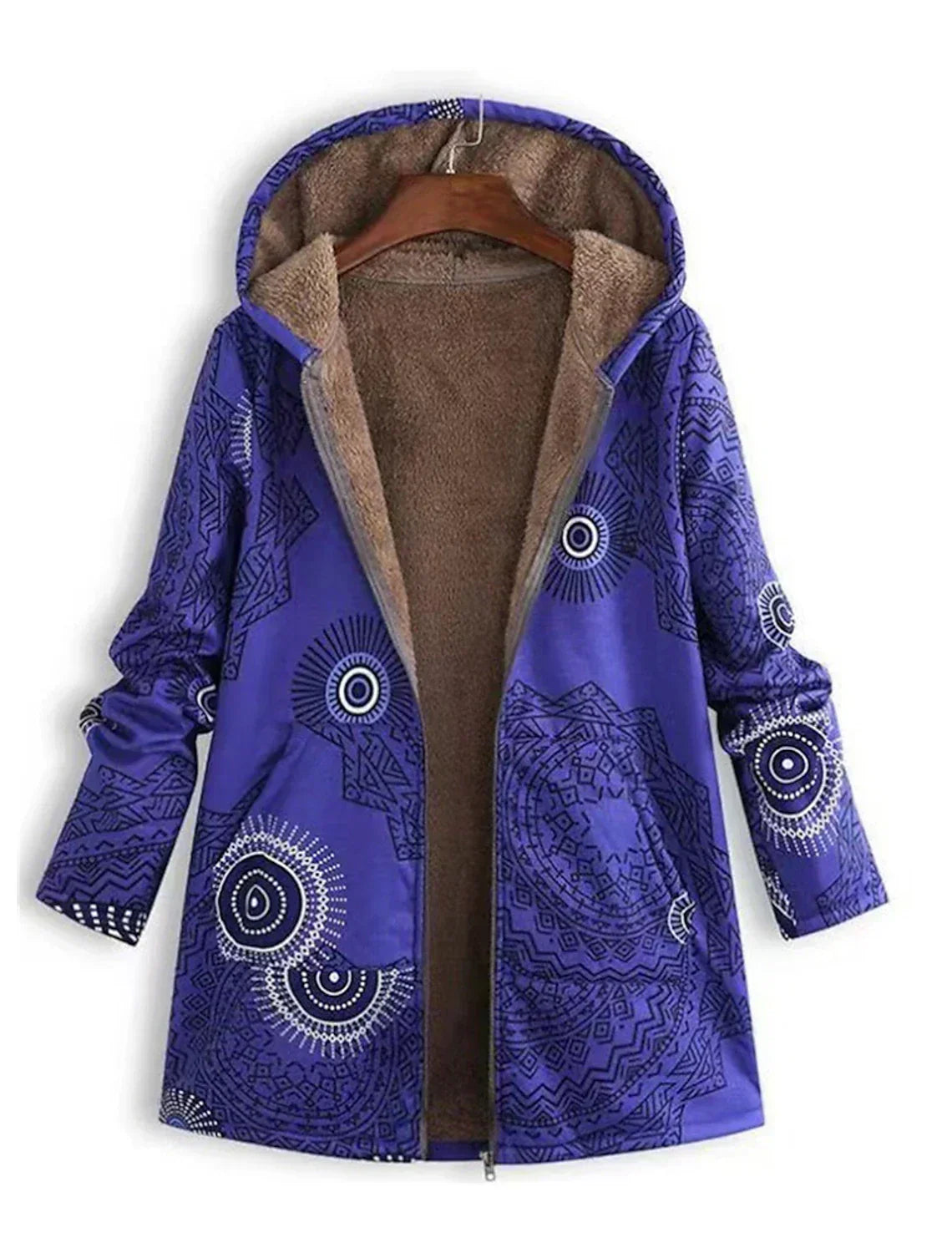 Weich gefütterte Kapuzenjacke für Frauen mit geometrischen Mustern