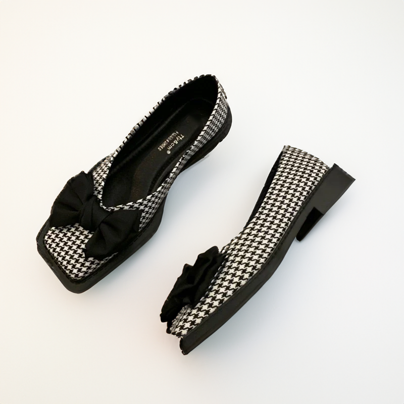 Caramina - Stilvolle Hahnentritt-Ballerinas mit Schleife Damen