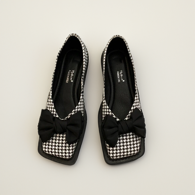 Caramina - Stilvolle Hahnentritt-Ballerinas mit Schleife Damen