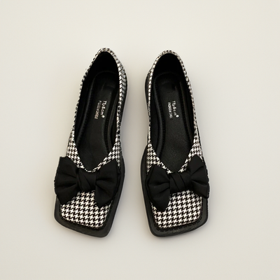 Caramina - Stilvolle Hahnentritt-Ballerinas mit Schleife Damen