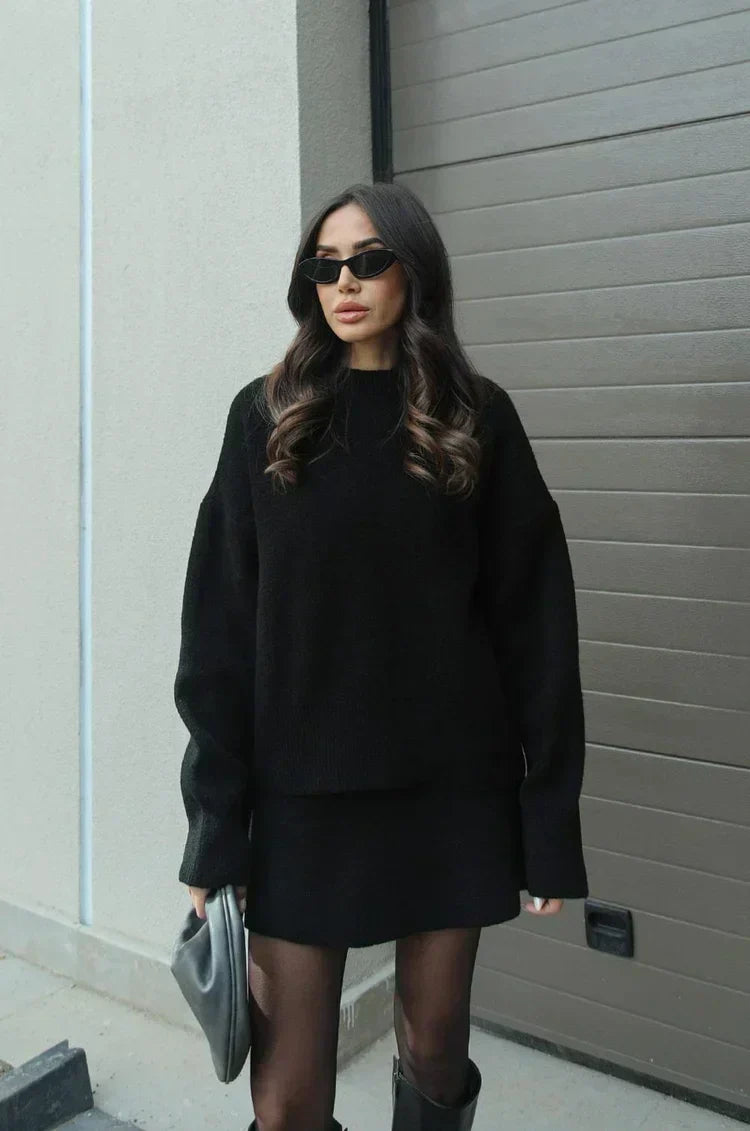 Strick-Set Zweiteiler | Oversize Pullover | Komfortabler Minirock
