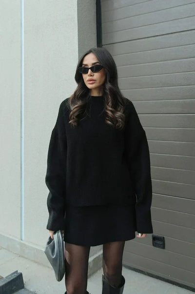 Strick-Set Zweiteiler | Oversize Pullover | Komfortabler Minirock