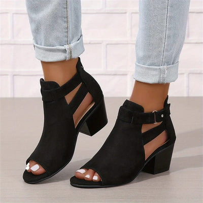 Stiefeletten mit Cut-Outs | Blockabsatz | Offene Zehenpartie