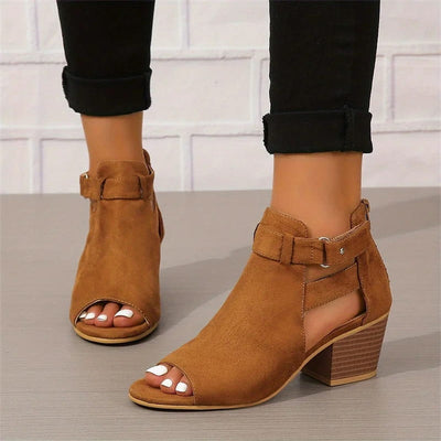 Stiefeletten mit Cut-Outs | Blockabsatz | Offene Zehenpartie