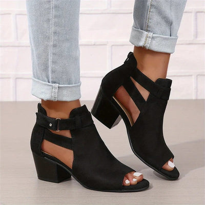 Stiefeletten mit Cut-Outs | Blockabsatz | Offene Zehenpartie