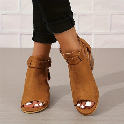 Stiefeletten mit Cut-Outs | Blockabsatz | Offene Zehenpartie