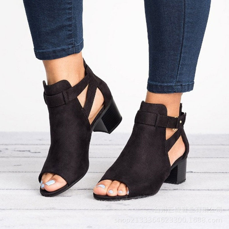 Stiefeletten mit Cut-Outs | Blockabsatz | Offene Zehenpartie
