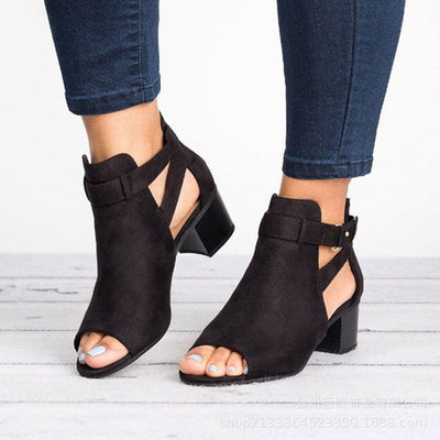Stiefeletten mit Cut-Outs | Blockabsatz | Offene Zehenpartie