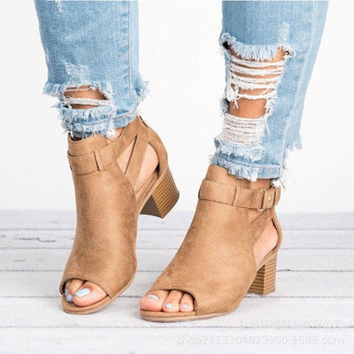 Stiefeletten mit Cut-Outs | Blockabsatz | Offene Zehenpartie