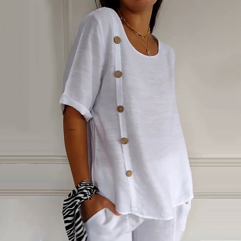 Bluse mit Knopfleiste | Kurzarm | Lockerer Schnitt