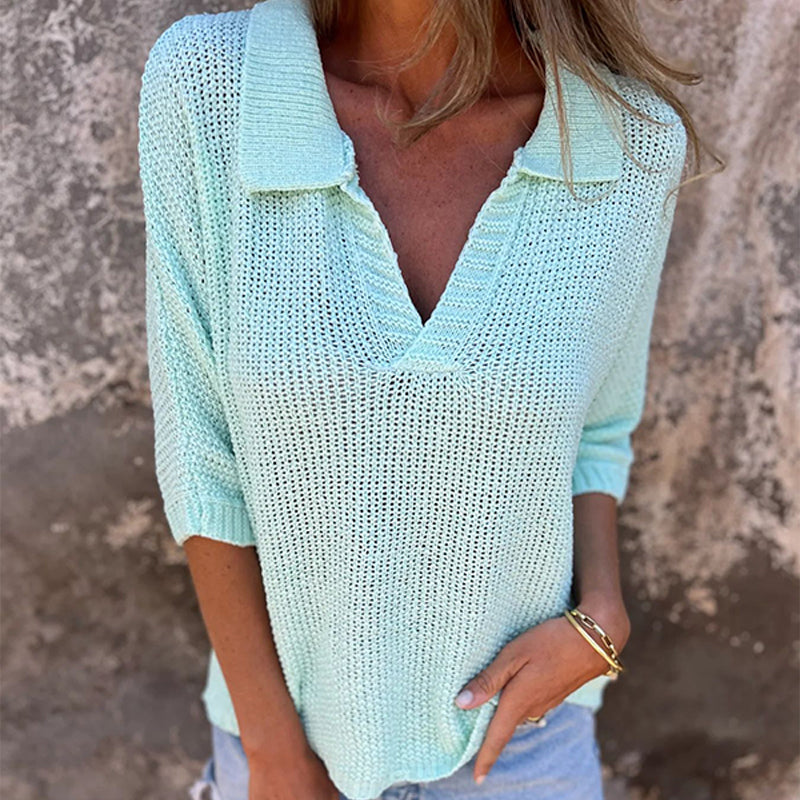 Strickpullover mit Kragen | Luftige Maschen | Lässiger V-Ausschnitt