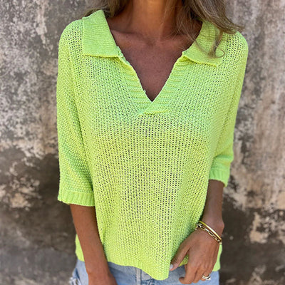 Strickpullover mit Kragen | Luftige Maschen | Lässiger V-Ausschnitt