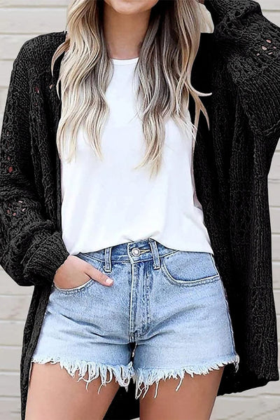 Strickjacke mit Häkelmuster | Offene Front | Lässiger Oversize-Stil