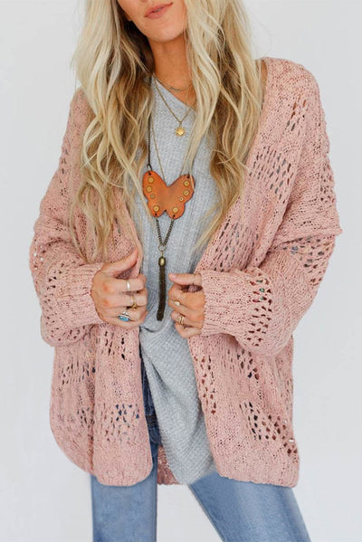 Strickjacke mit Häkelmuster | Offene Front | Lässiger Oversize-Stil