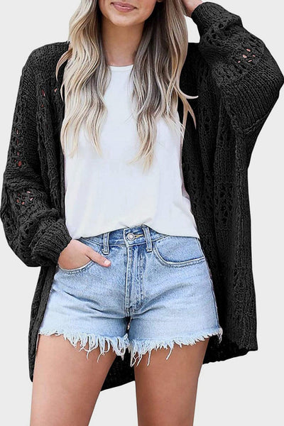 Strickjacke mit Lochmuster | Oversize-Stil | Offene Front
