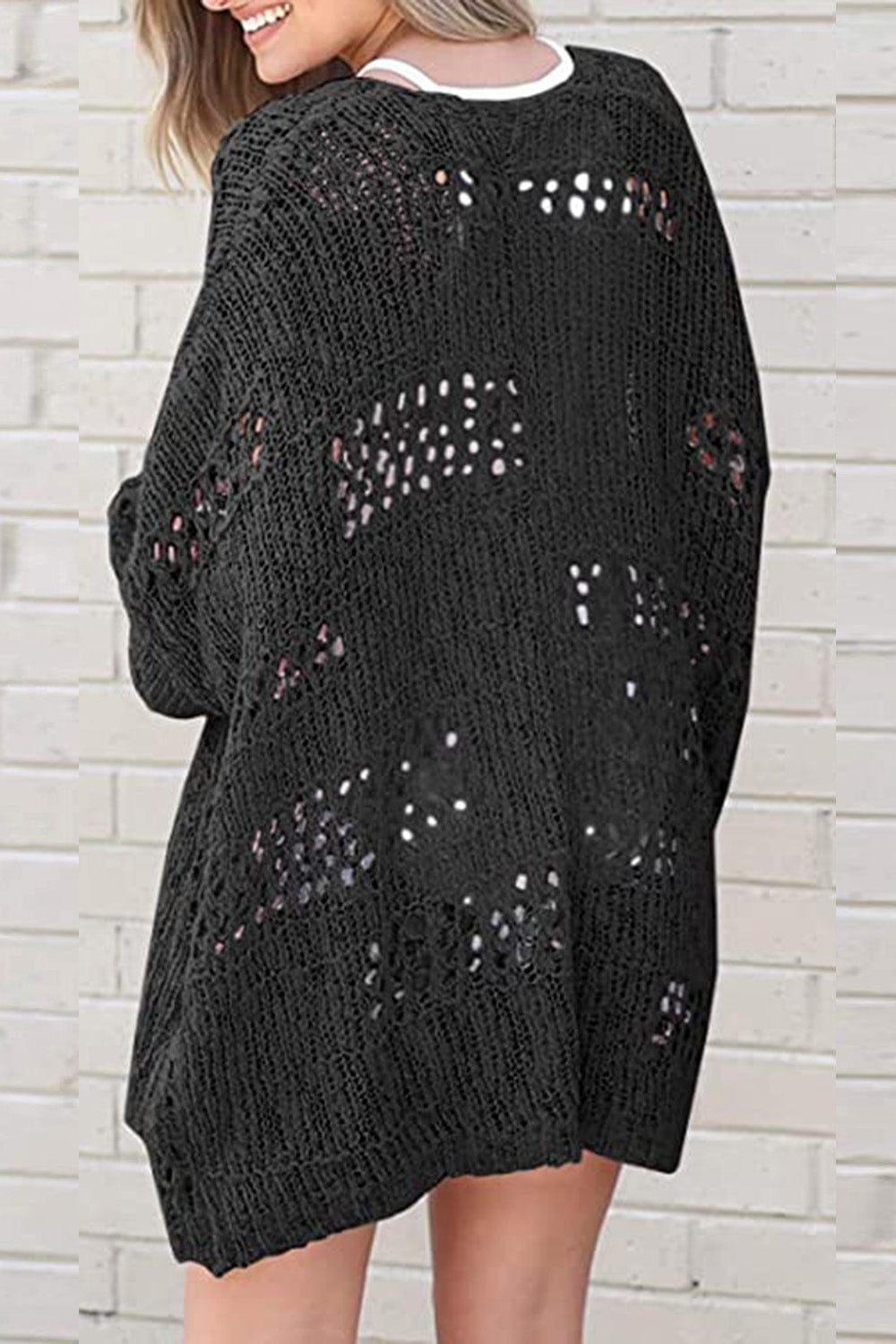 Strickjacke mit Lochmuster | Oversize-Stil | Offene Front