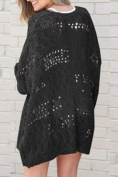 Strickjacke mit Lochmuster | Oversize-Stil | Offene Front