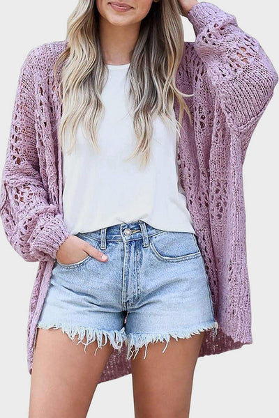 Strickjacke mit Lochmuster | Oversize-Stil | Offene Front