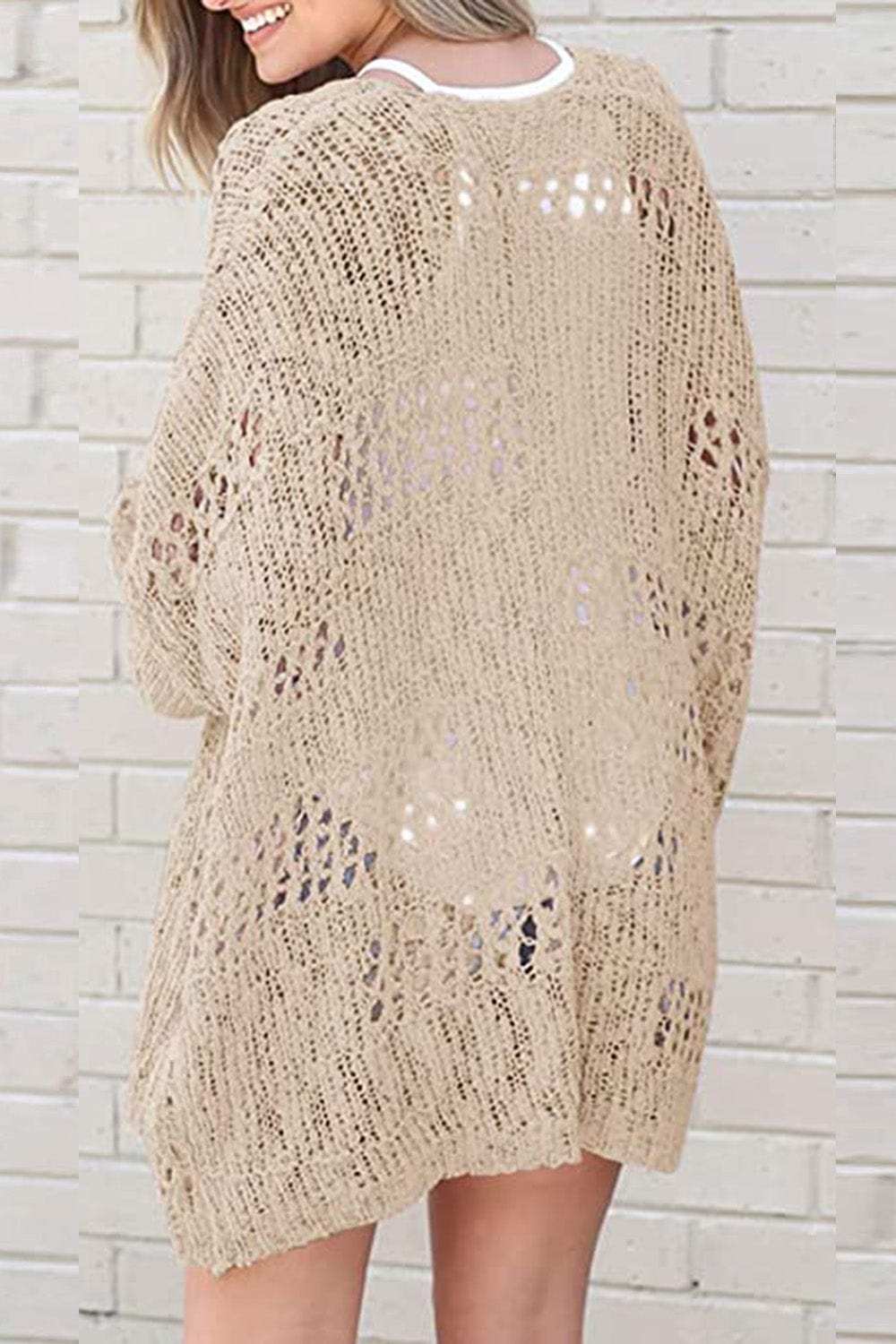 Strickjacke mit Lochmuster | Oversize-Stil | Offene Front