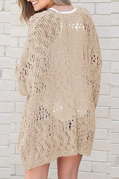 Strickjacke mit Lochmuster | Oversize-Stil | Offene Front