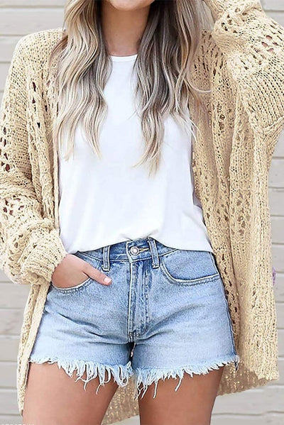 Strickjacke mit Häkelmuster | Offene Front | Lässiger Oversize-Stil