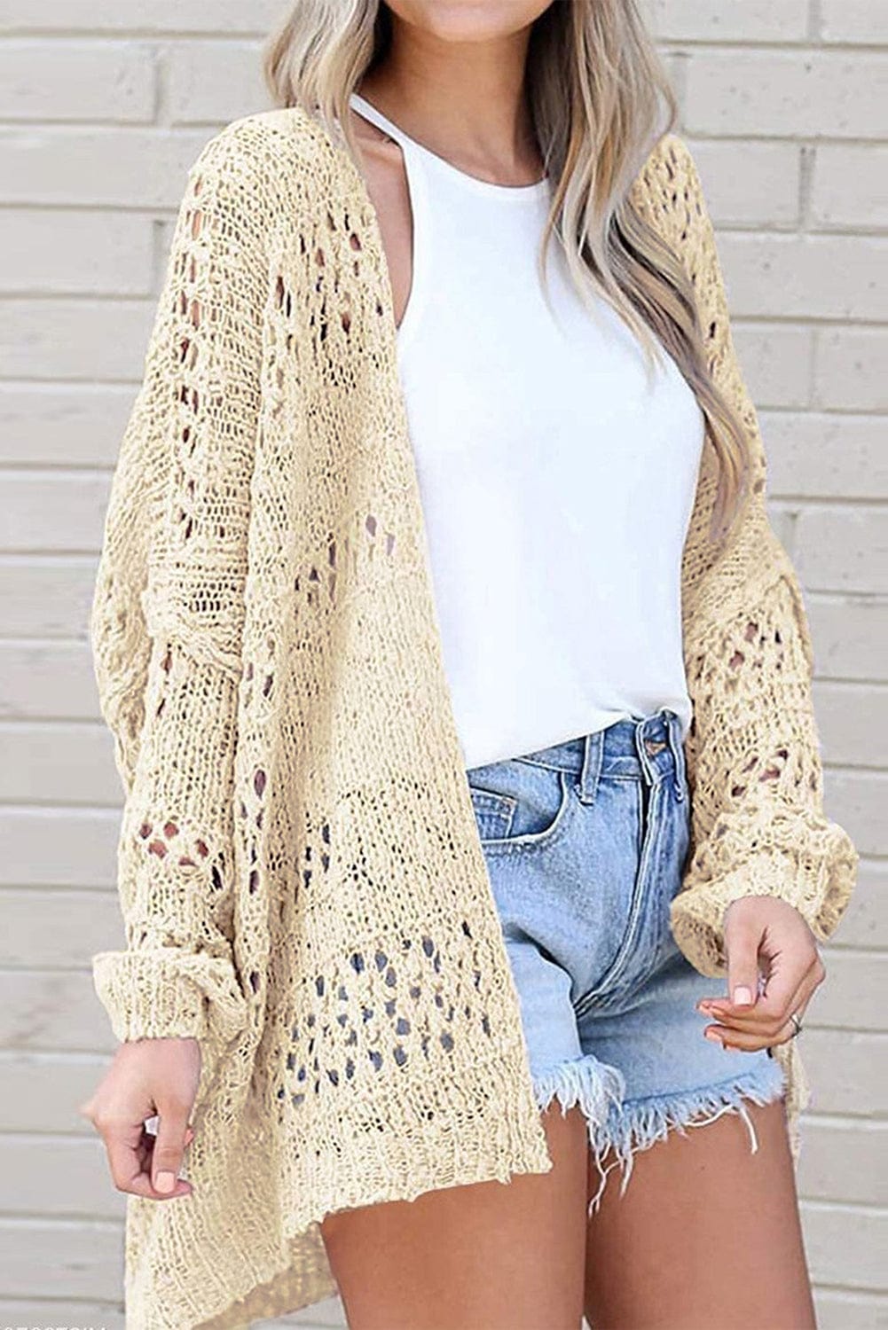 Strickjacke mit Häkelmuster | Offene Front | Lässiger Oversize-Stil