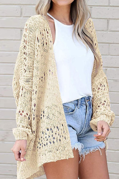 Strickjacke mit Häkelmuster | Offene Front | Lässiger Oversize-Stil