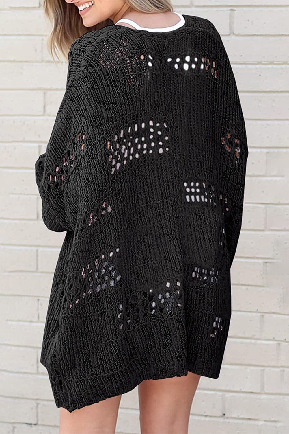 Strickjacke mit Häkelmuster | Offene Front | Lässiger Oversize-Stil