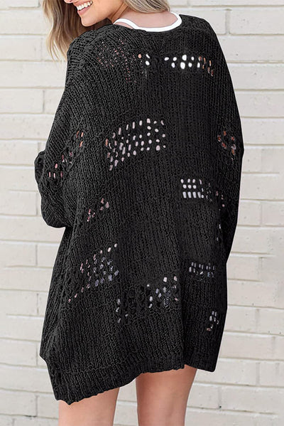 Strickjacke mit Häkelmuster | Offene Front | Lässiger Oversize-Stil