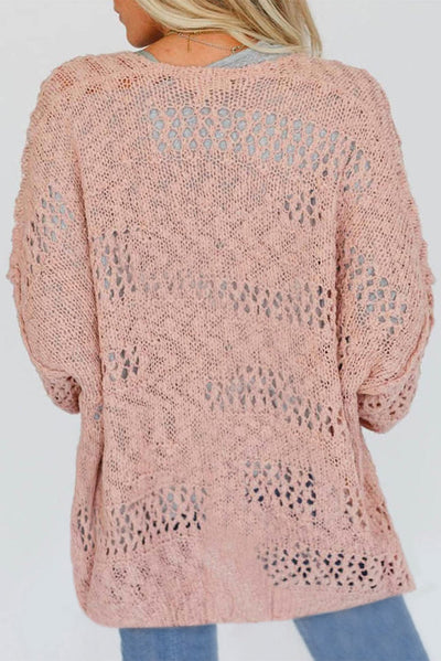 Strickjacke mit Häkelmuster | Offene Front | Lässiger Oversize-Stil