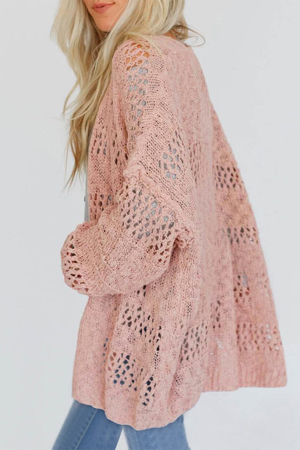 Strickjacke mit Häkelmuster | Offene Front | Lässiger Oversize-Stil
