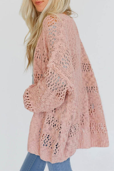 Strickjacke mit Häkelmuster | Offene Front | Lässiger Oversize-Stil