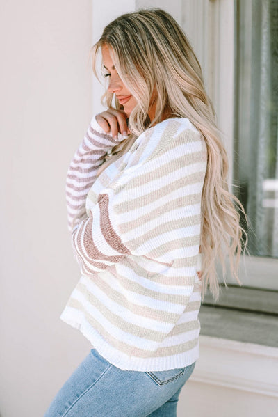 Strickpullover mit Streifen | Lockerer Schnitt | Rundhalsausschnitt