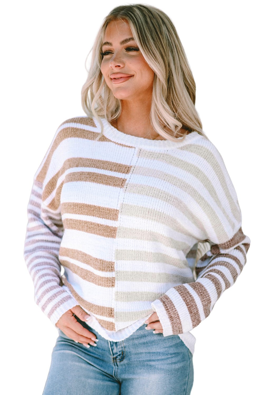 Strickpullover mit Streifen | Lockerer Schnitt | Rundhalsausschnitt