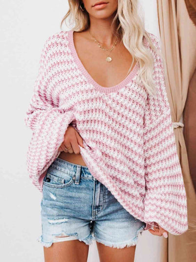 Strickpullover mit V-Ausschnitt | Oversize | Strukturierte Maschen