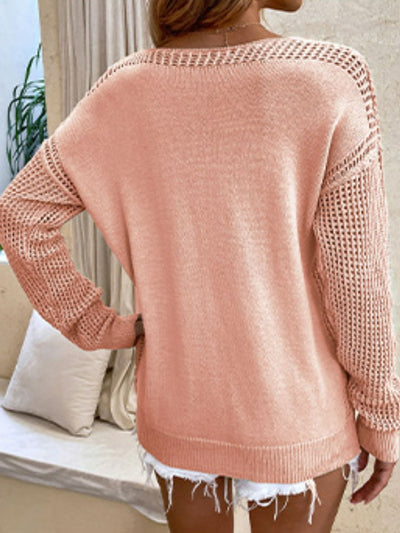Strickpullover mit V-Ausschnitt | Häkelärmel | Leichter Komfort