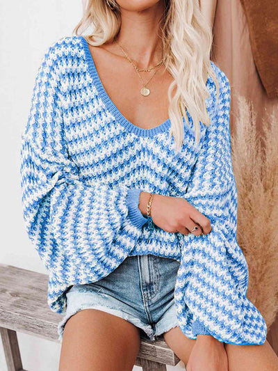 Strickpullover mit V-Ausschnitt | Oversize | Strukturierte Maschen