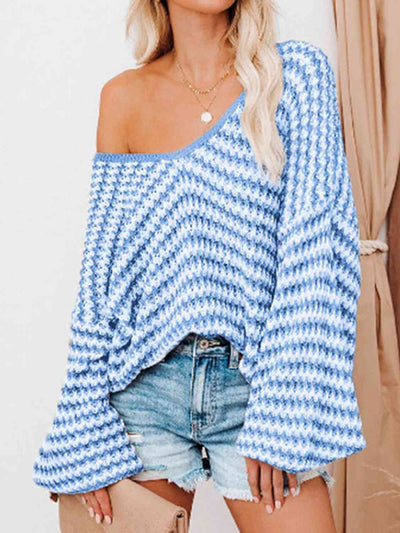Strickpullover mit V-Ausschnitt | Oversize | Strukturierte Maschen