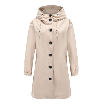 Warme Einfarbige Knopf-Regenjacke Mit Kapuze Für Damen | Ideal für den Winter