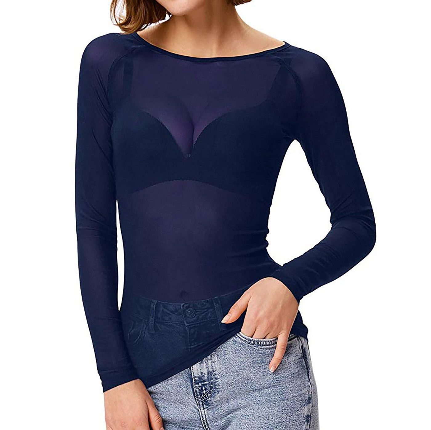 Fudus Langärmeliges Mesh-Top für stilvolle Outfits