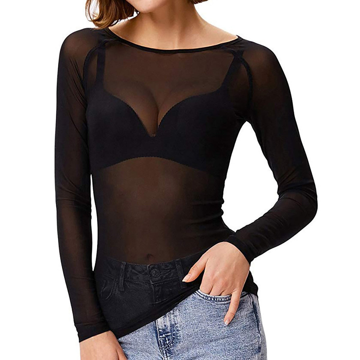 Fudus Langärmeliges Mesh-Top für stilvolle Outfits