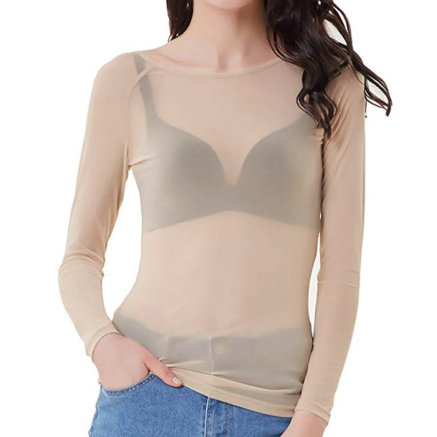 Fudus Langärmeliges Mesh-Top für stilvolle Outfits