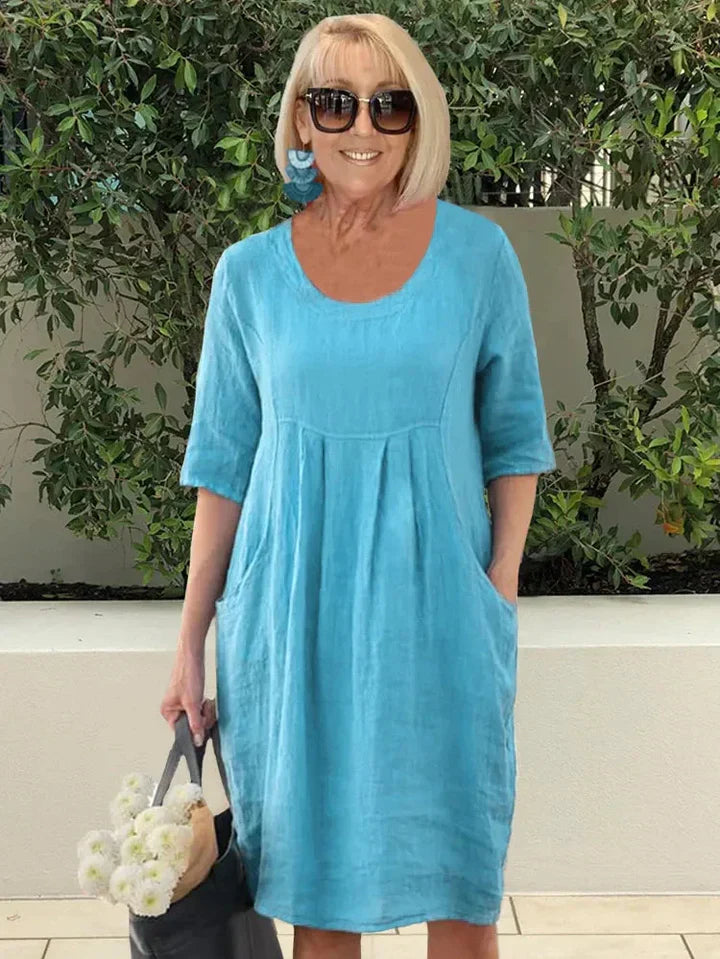 Amelie – Stilvolles Tunika-Midikleid mit Taschen für mühelosen Chic