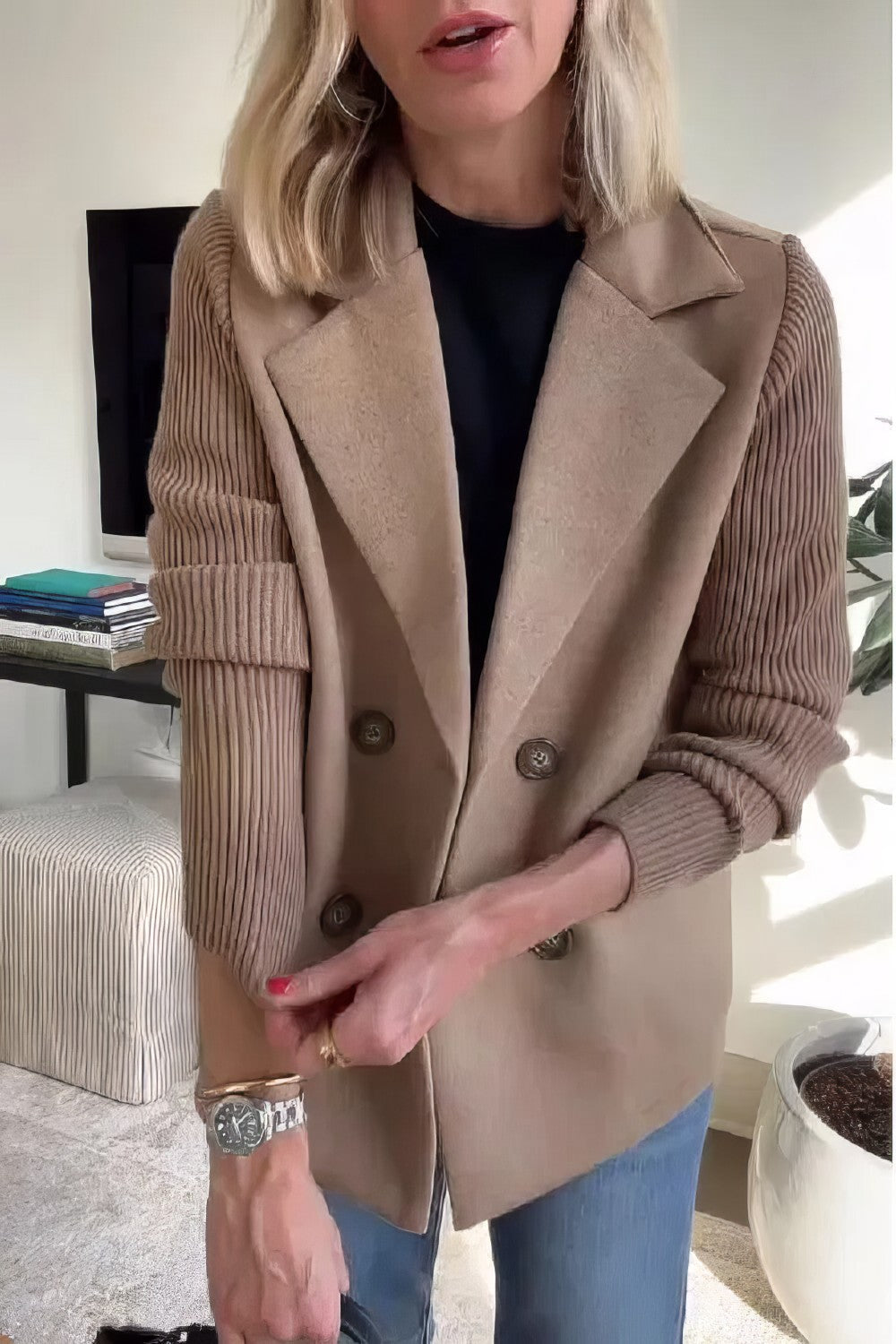 Blazer mit Strukturärmeln | Zweireihig | Moderner Schnitt
